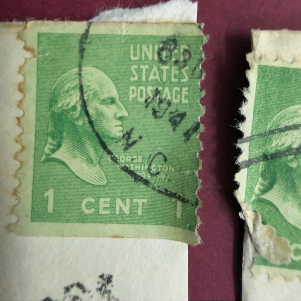 George Washington 1 One Cent Stamp 1789-1797 Green (6 Attached ) as shown - Picture 3 of 7
